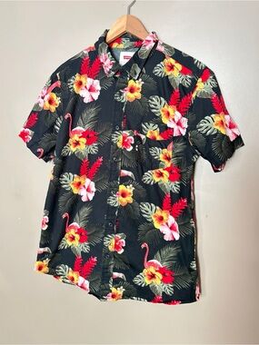 Levi’s tropical Hawaiian button down shirt flamingos cotton resort vacation sz M